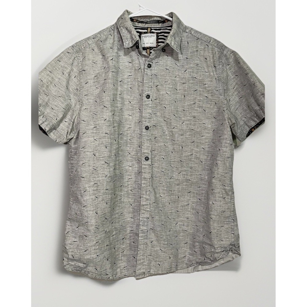 Denim‎ & Flower Men's Button-Up Short Sleeve, Beach Themed Button Up,  Size L/42